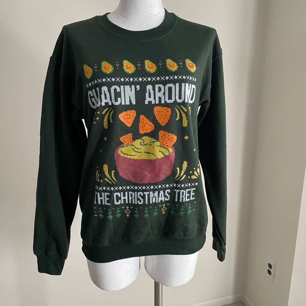 Festive Green Christmas Sweater with Guacamole Design